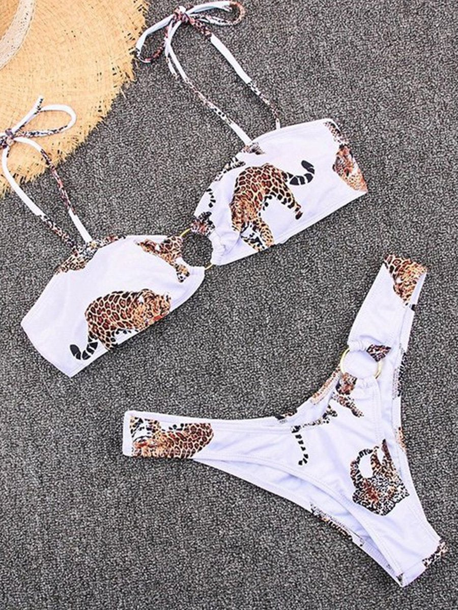 Bandeau Cutout Leopard Print Two Pieces Swimsuit