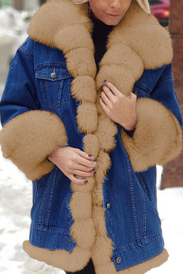 Thick Faux Fur Denim Coat
