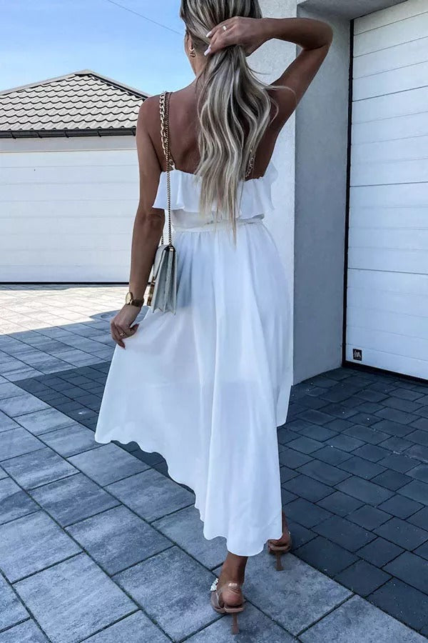 Stay Beautiful Chain Neck Ruffle High Low Dress