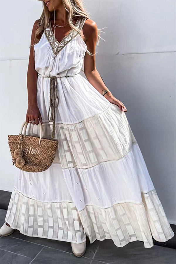 Casual Solid Split Joint V Neck Waist Skirt Dresses
