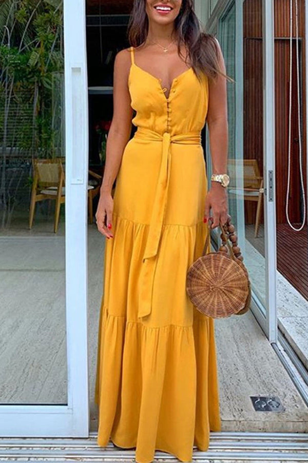 Solid V-neck Patchwork Dress