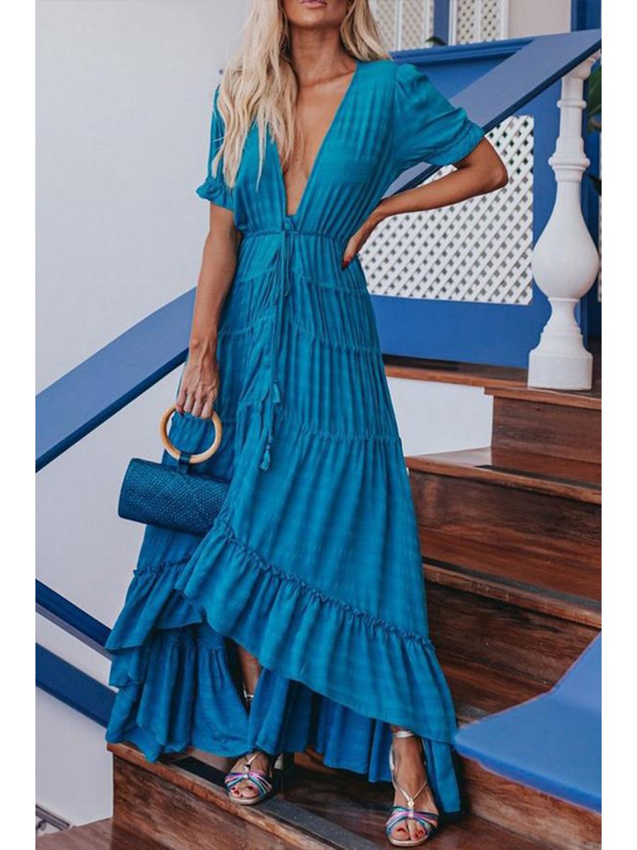 Bohemian Pure Color Holiday Dress