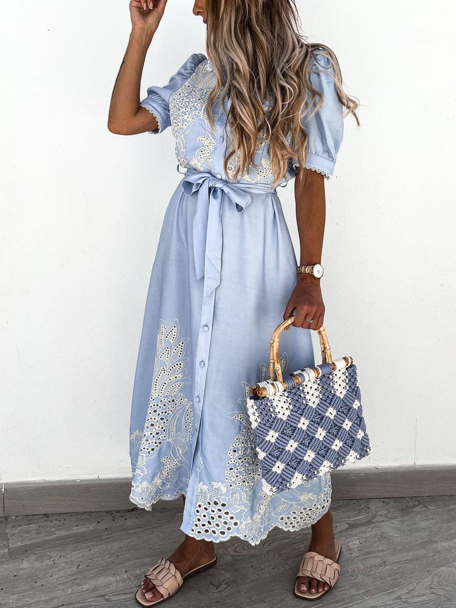 Cut Out Short Sleeve Swing Dress