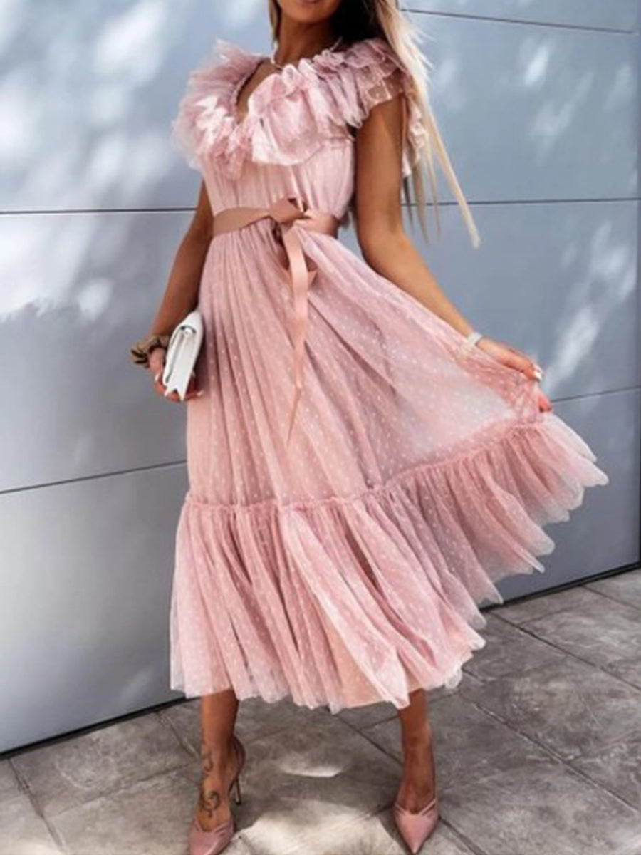 My Dearest Darling Swiss Dot Tiered Midi Dress