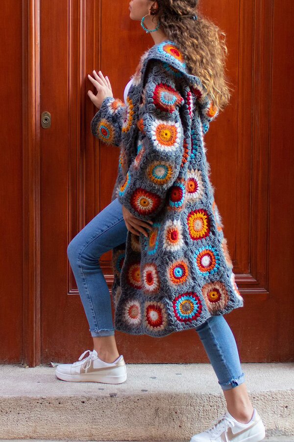 Hand Crocheted Granny Square Afghan Cardigan