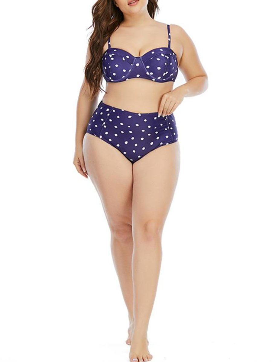 Bohemian Dot Print Blue Two-piece Swimsuit