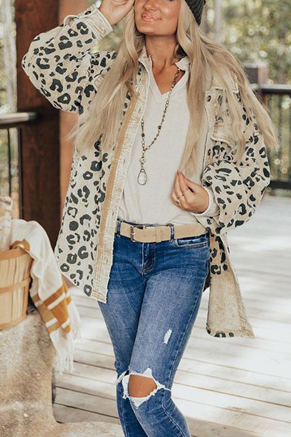 Long Sleeve Pocket Plaid Stitching Corduroy Jacket
