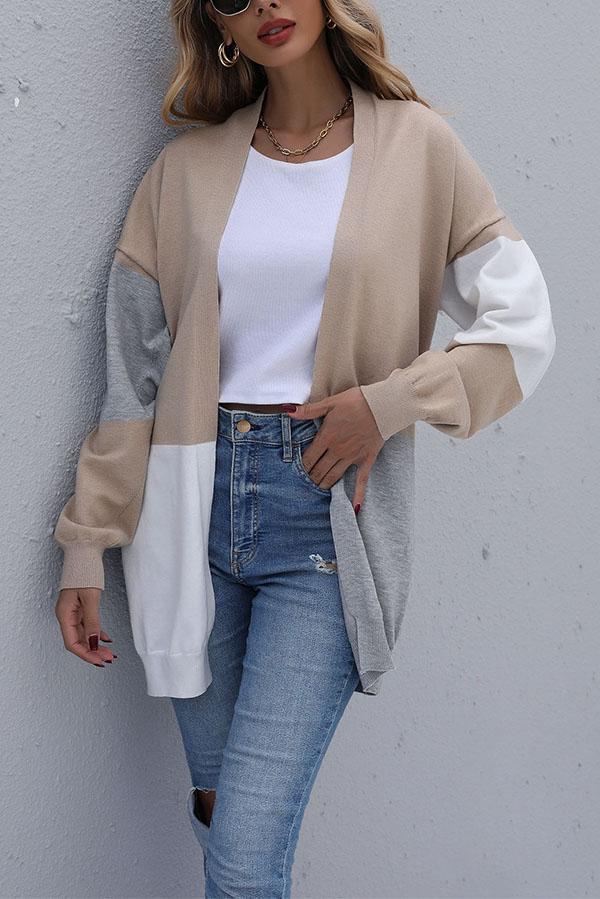 Loose Color-block Knitted Cardigan