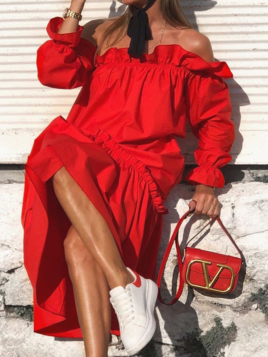 Irregular Off Shoulder Maxi Dress