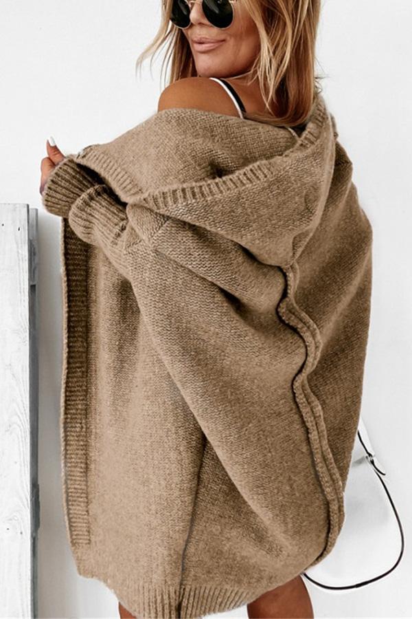 Solid Hooded Casual Cardigan