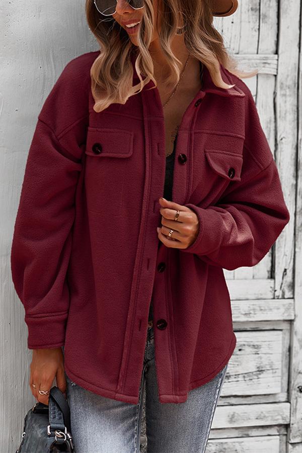 Solid Color Lapel Fleece Jacket