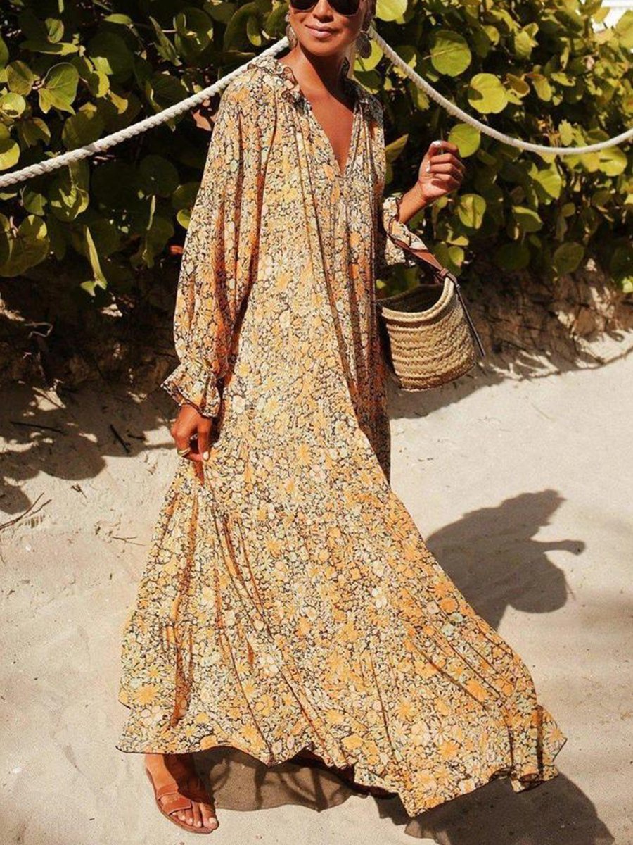 Toes in the Sand Floral Print Maxi Dress