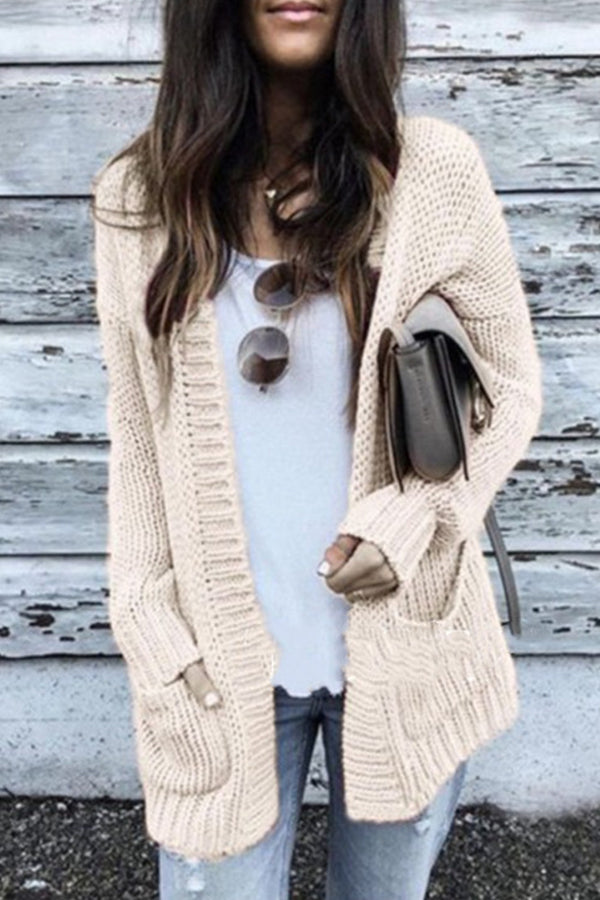 Comfy Plain Grey Long Sleeve Open Front Cardigan