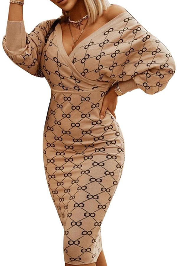 Long Sleeve Plaid V-neck Wrap Hip Dress