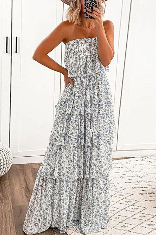 Elegant Bandeau Floral Maxi Dress