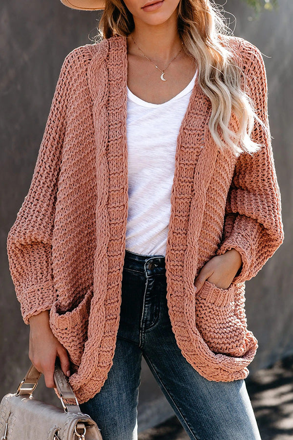 Button cord cardigan sweater coat with thick stitches