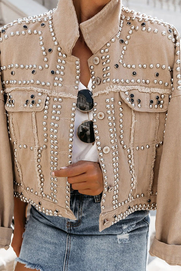 Street Motorcycle Wind-washed Denim Rivet Jacket