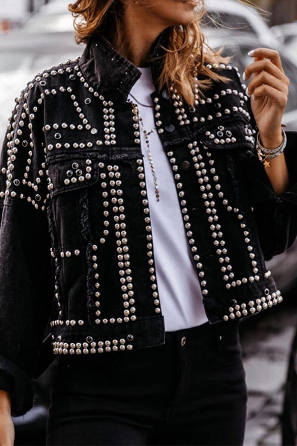 Street Motorcycle Wind-washed Denim Rivet Jacket