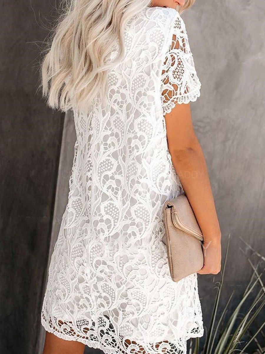 Round Neck Hollow Lace Mini Dress