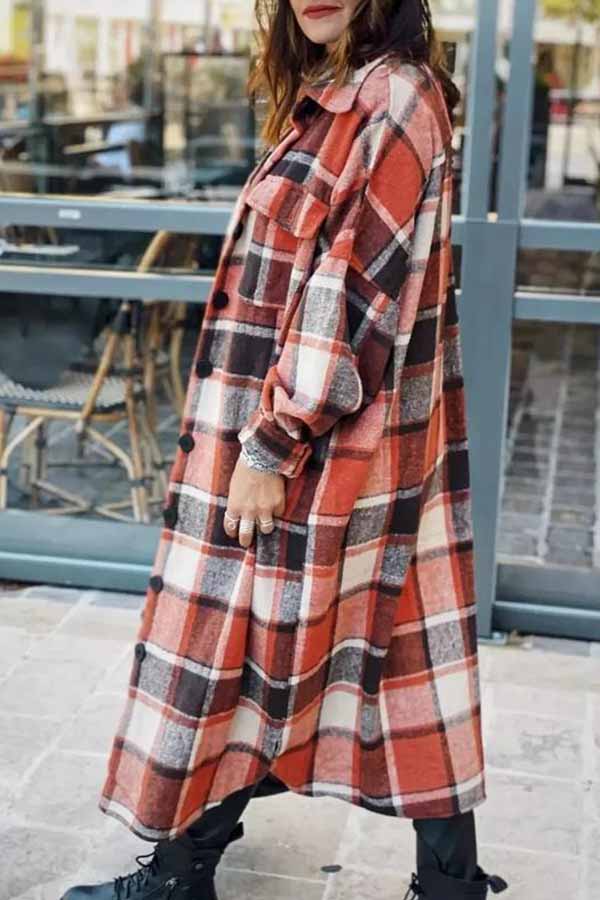 Lapel Plaid Coat Tops