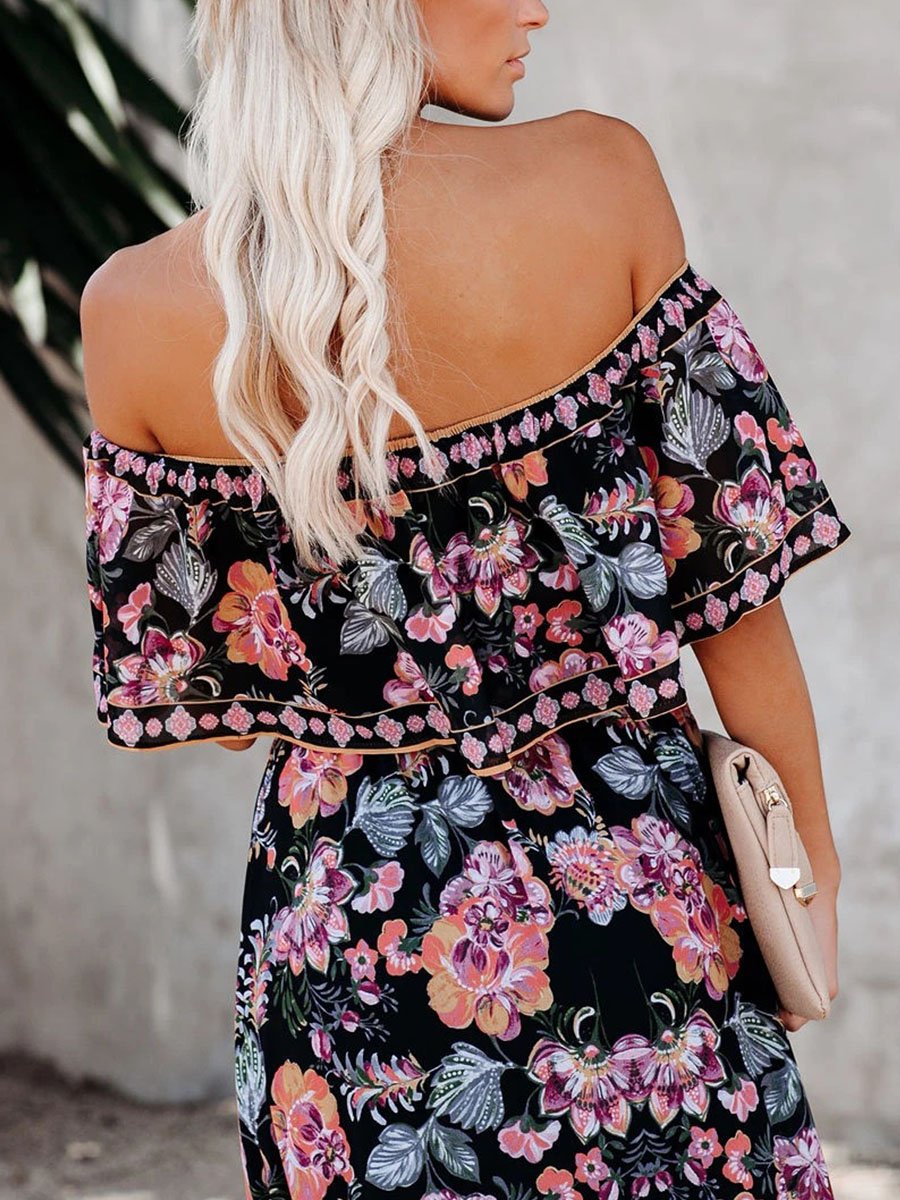 Off Shoulder Floral Maxi Dress