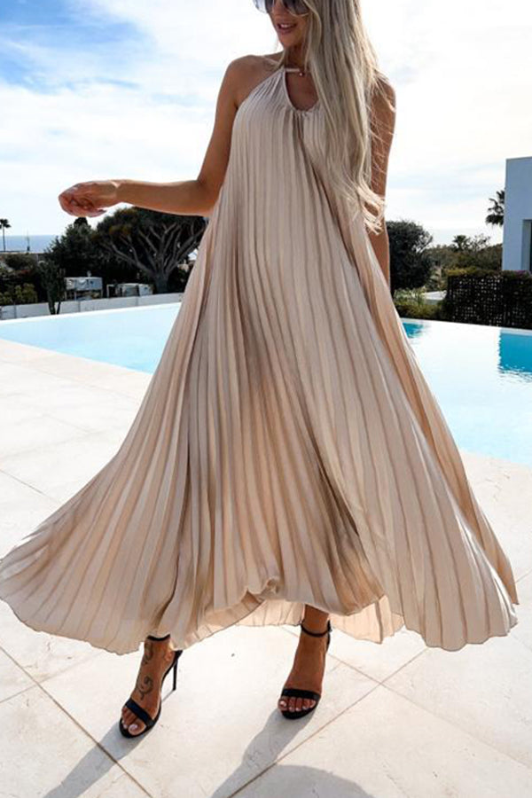 New Pleated Suspender Sweet Waist Closing Bohemian Long Dress