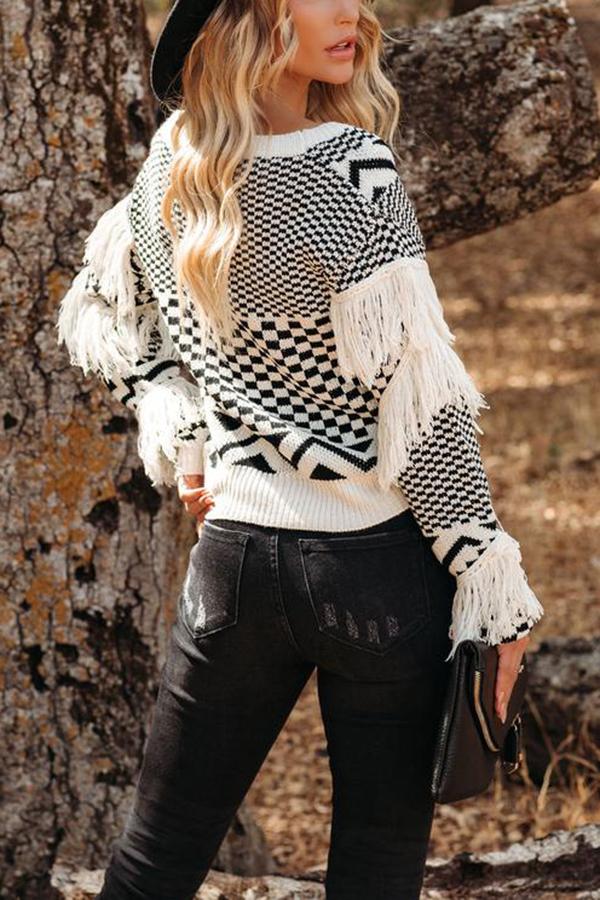 Fringed V-neck Sweater