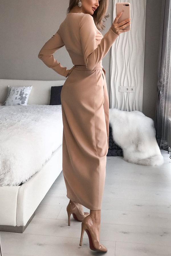 Long Sleeve Collarless Maxi Dress