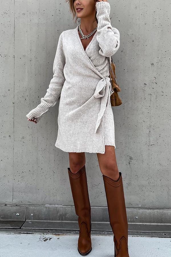 Solid Color Long Sleeve Mini Dress