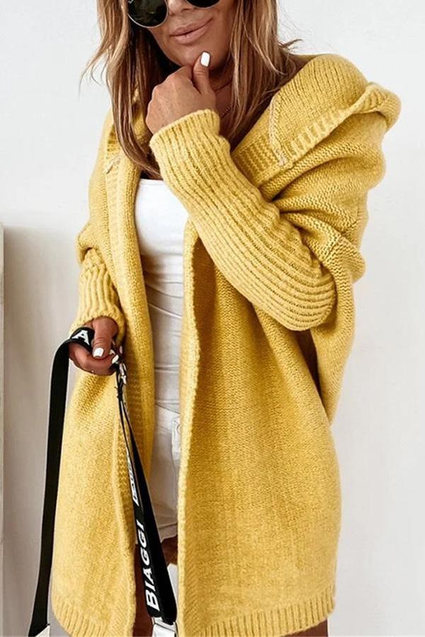 Solid Hooded Casual Cardigan