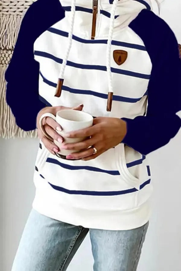 Striped Colorblock Long-sleeved Hoodie