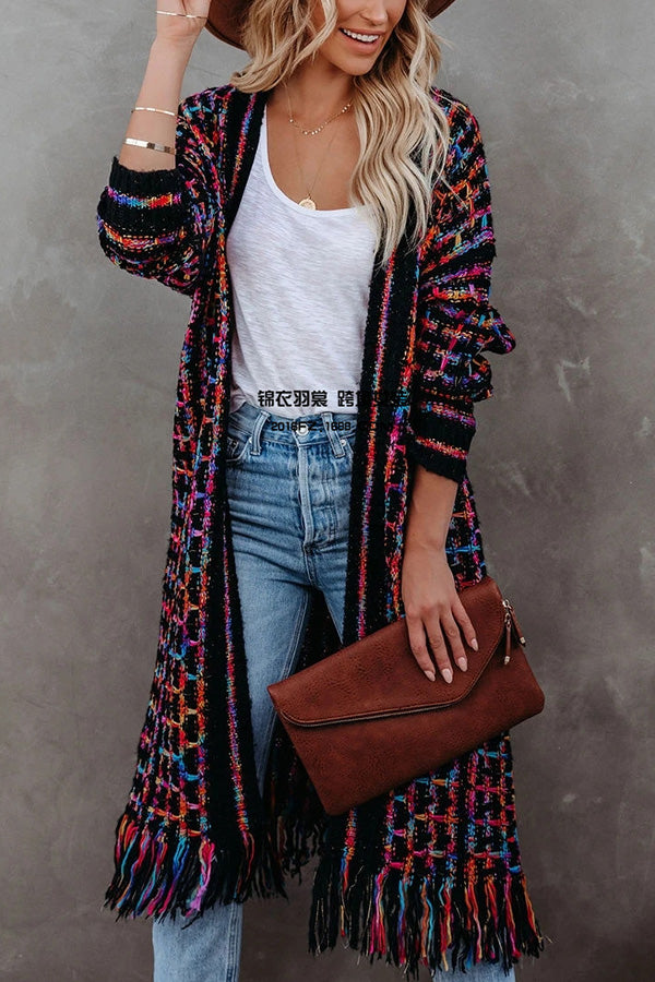 Fringed Long Knitted Cardigan