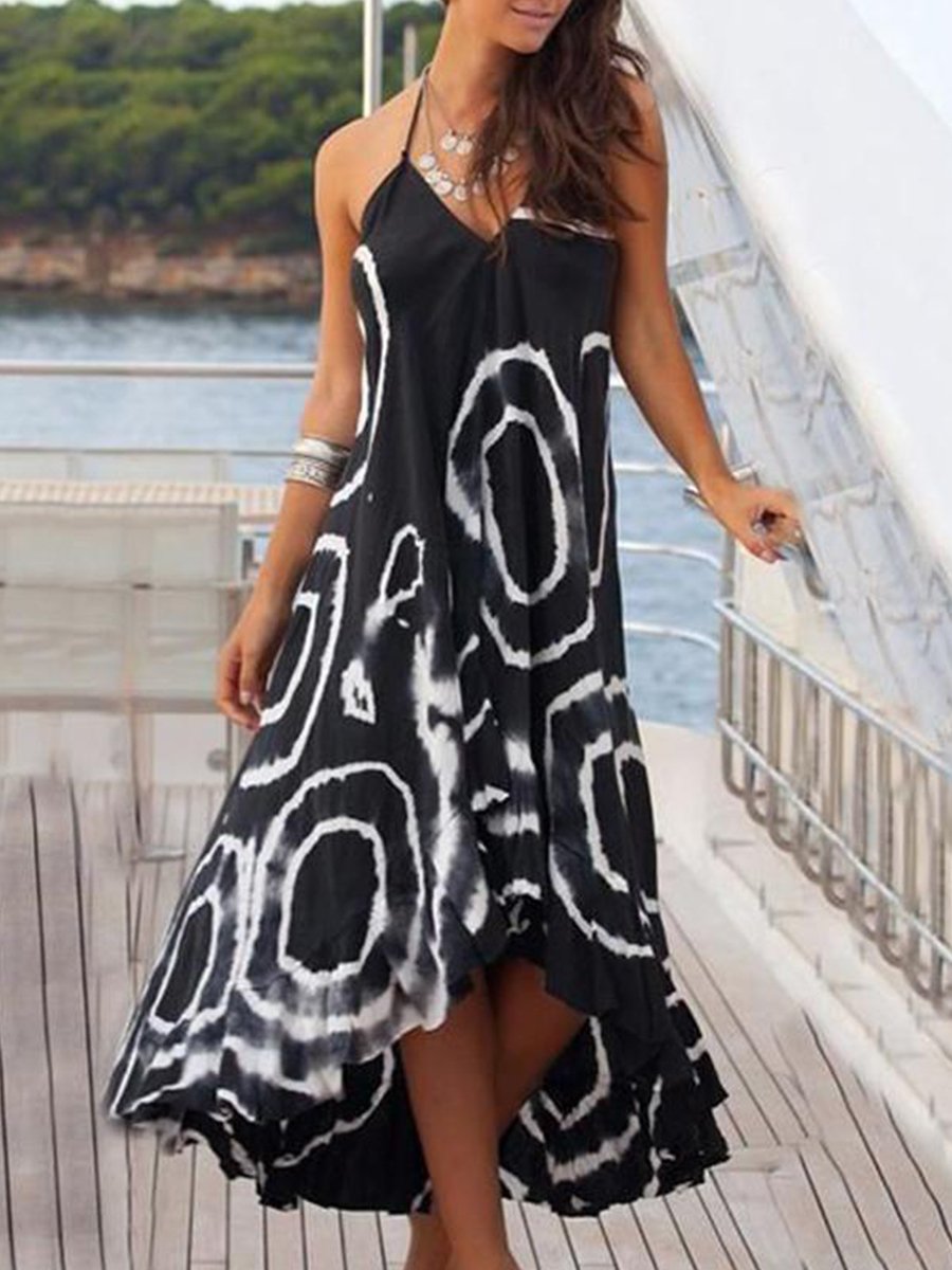 Elegant Abstract Print Irregular Dress