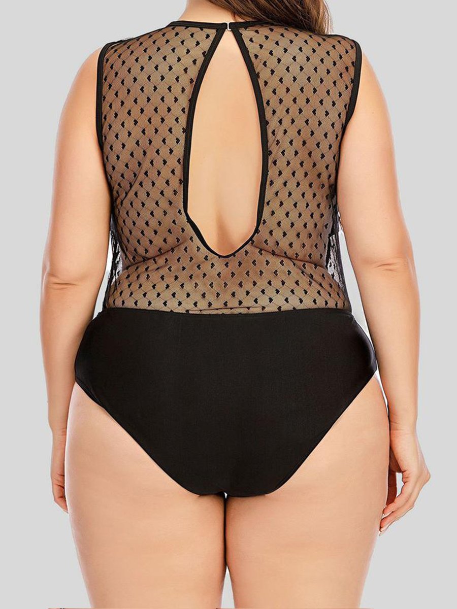 See-through Patchwork Black One-piece Swimsuit