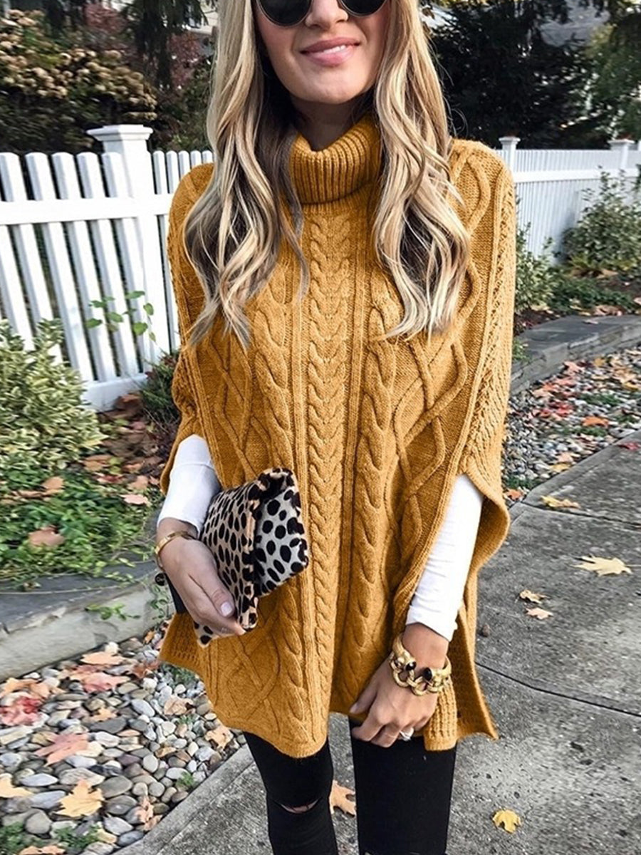 Loose Turtleneck Knit Poncho