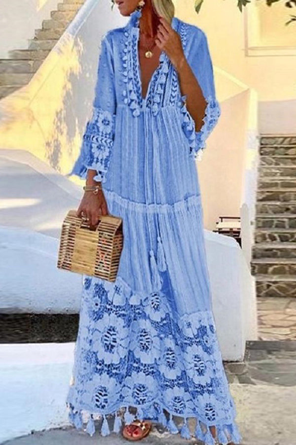 Bohemian Deep V Lace Fringe Dress