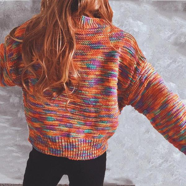 Color Single-breasted Long-sleeved Loose Knit Sweater Cardigan