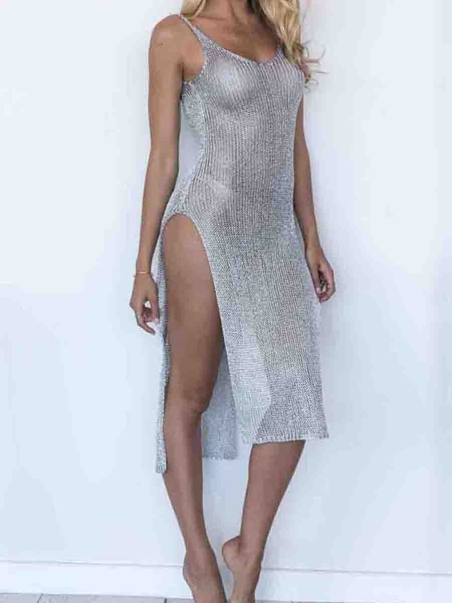 Low Back High Split Crochet Sheer Cover Up