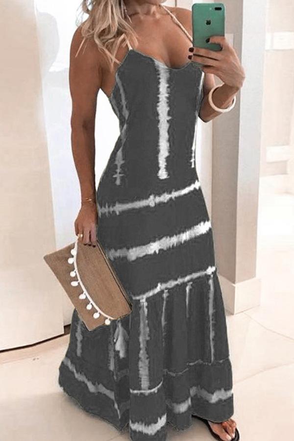 Tie Dye Print Halter Maxi Dress