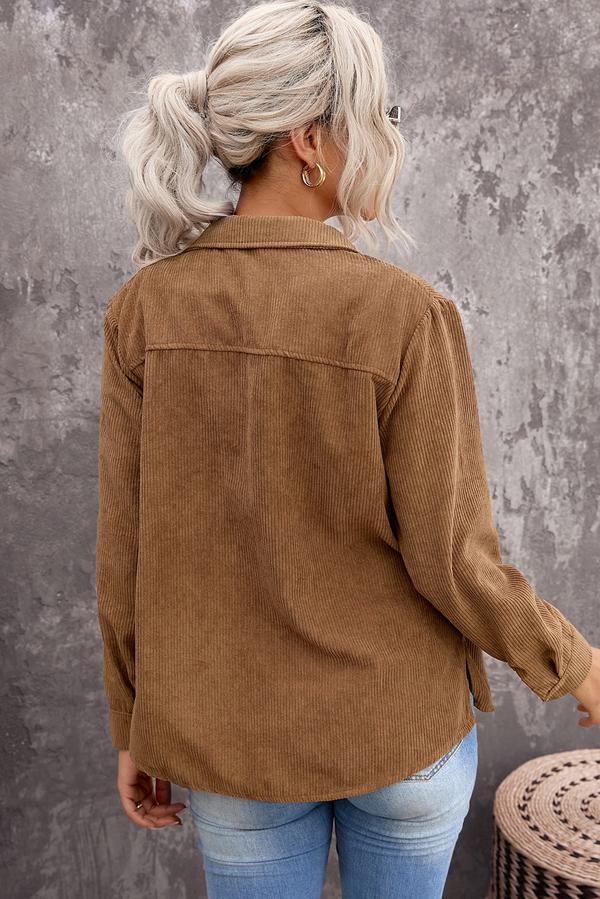 Rivet Corduroy Buttoned Long Sleeve Shirt with Pockets