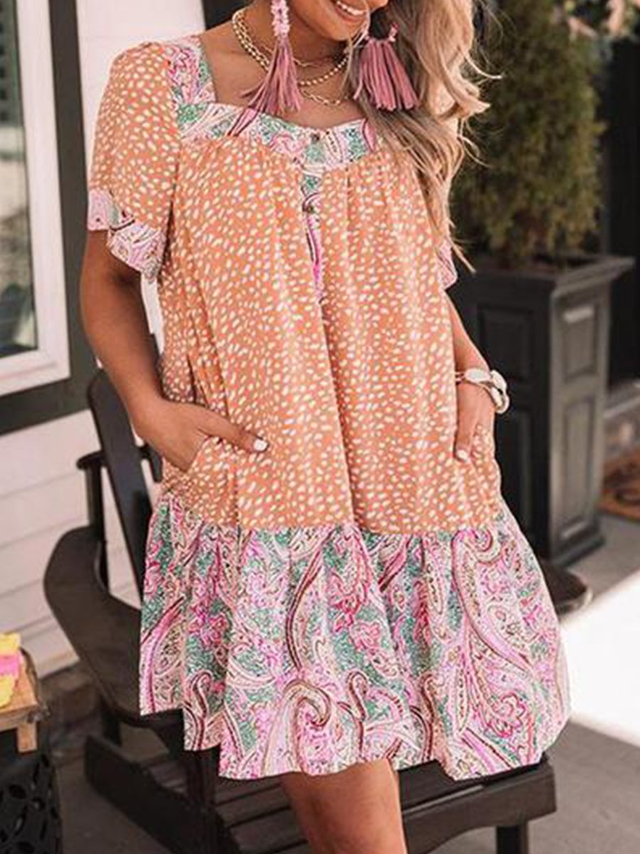 Twirl Power Print Pockets Shift Dress