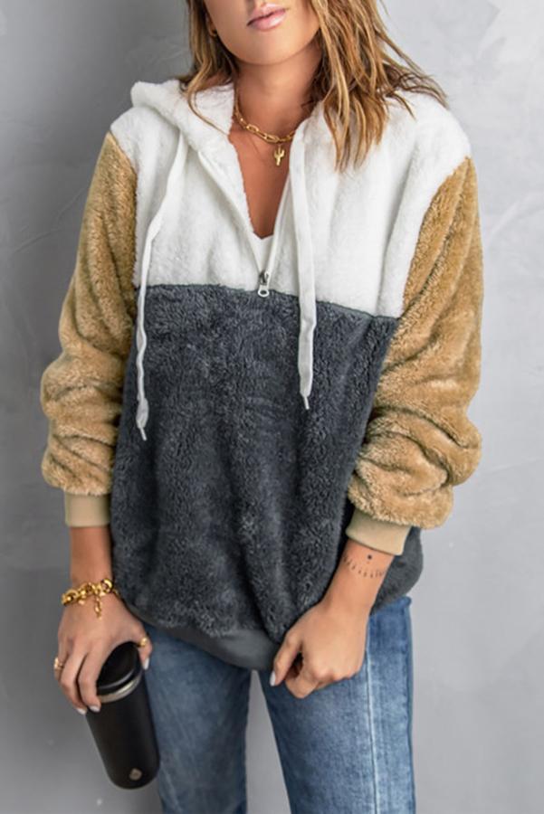 Dixie Colorblock Fluffy Faux Fur Hoodie
