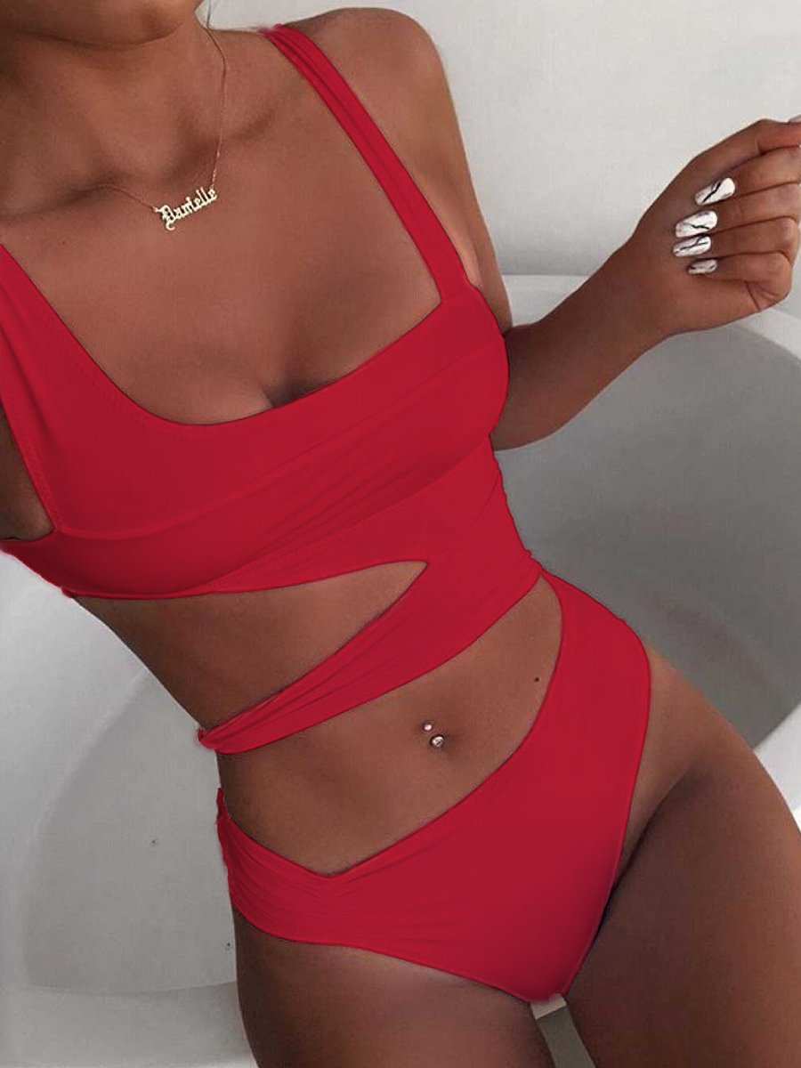 Solid Cut Out One-piece Swimsuit