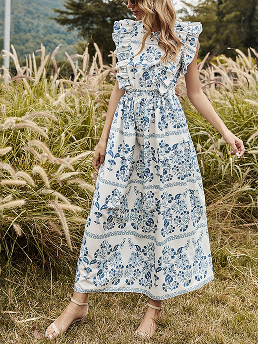 Print Dress With Bare Back