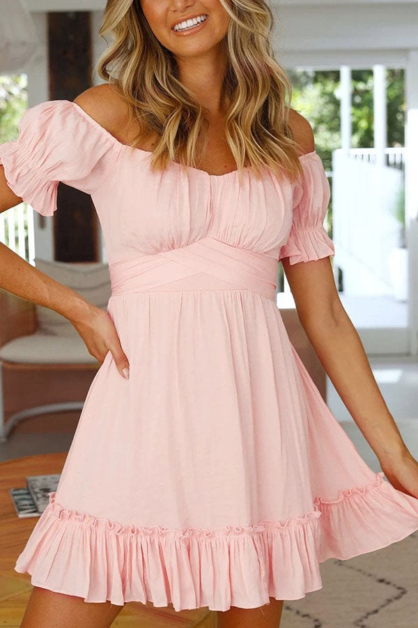 Off-the-shoulder Solid Ruffle Vacation Dress