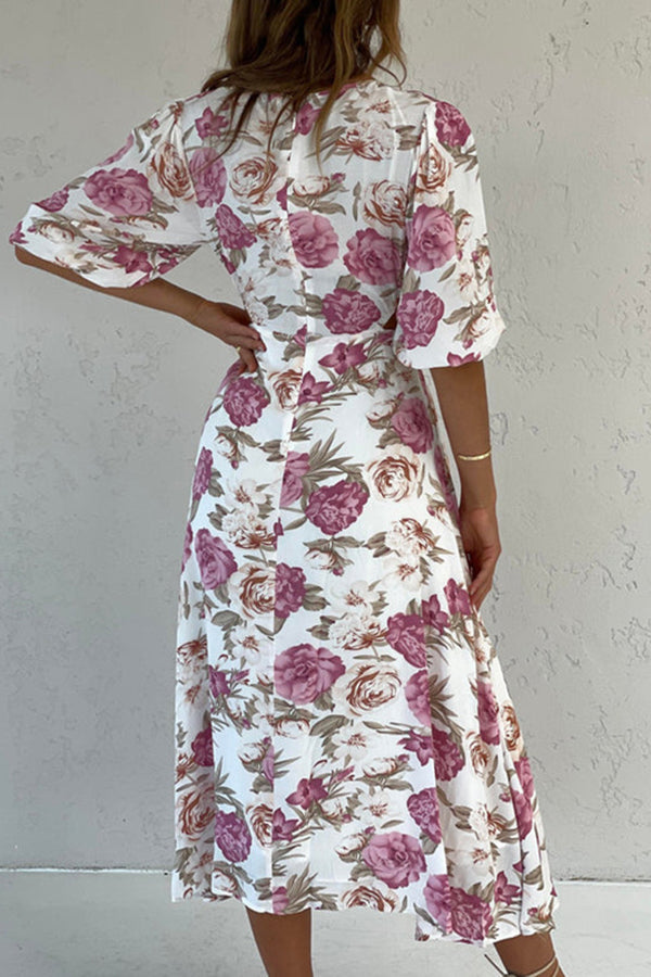 Casual V-neck Short-sleeved Print Long Dress