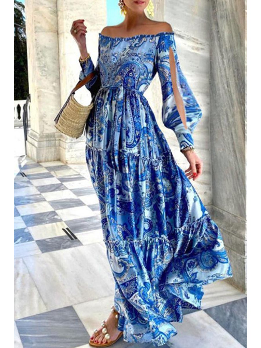 Elegant Nature Print Off-shoulder Dress