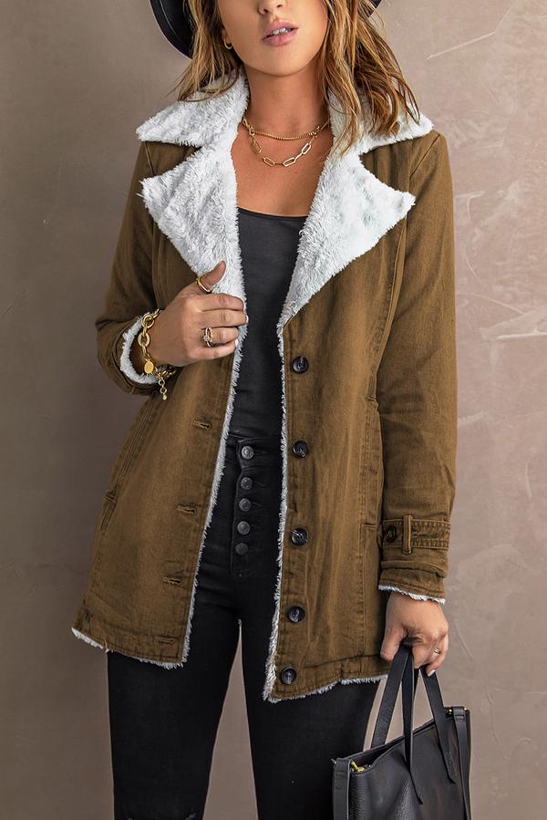 Lapel Collar Button Fleece Jacket