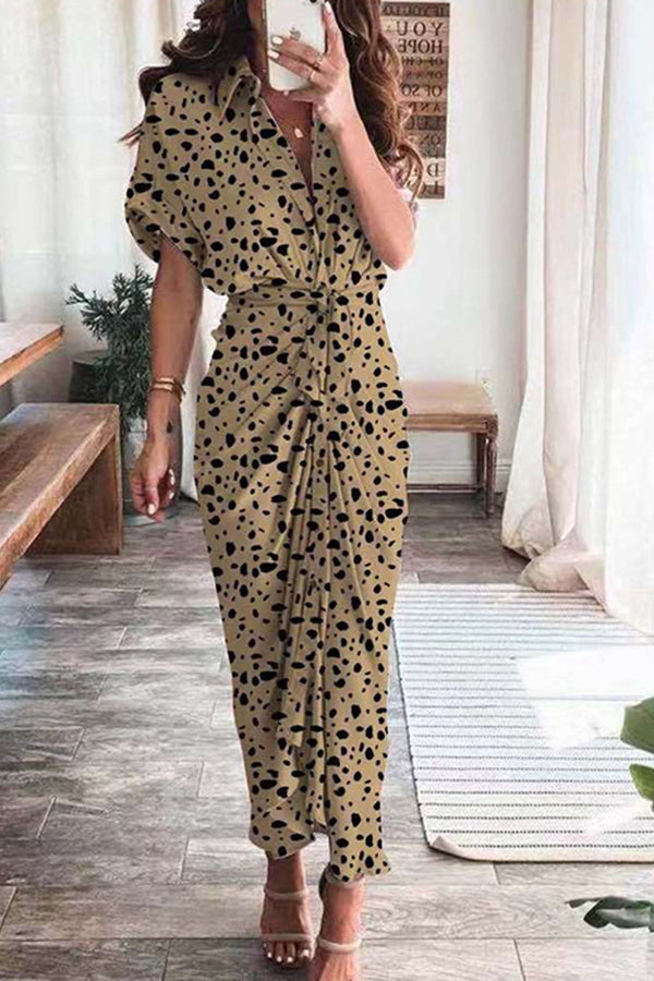 Short Sleeve Elegant Commuter High Waist Printed Long Dress