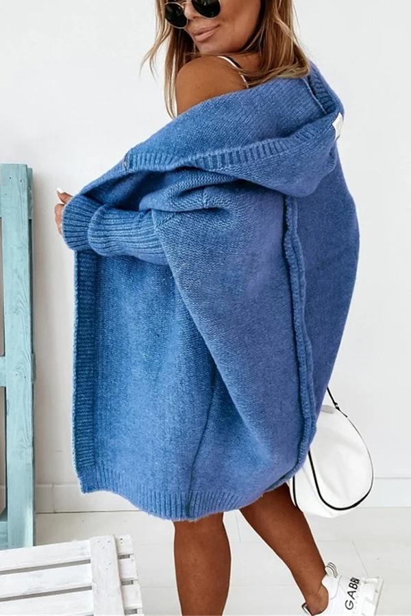 Solid Hooded Casual Cardigan